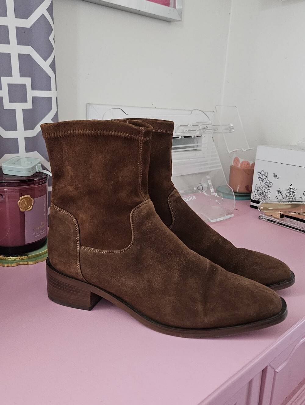 Aquatalia Fallan Suede Chocolate Browm Fall Boots Size  9.5